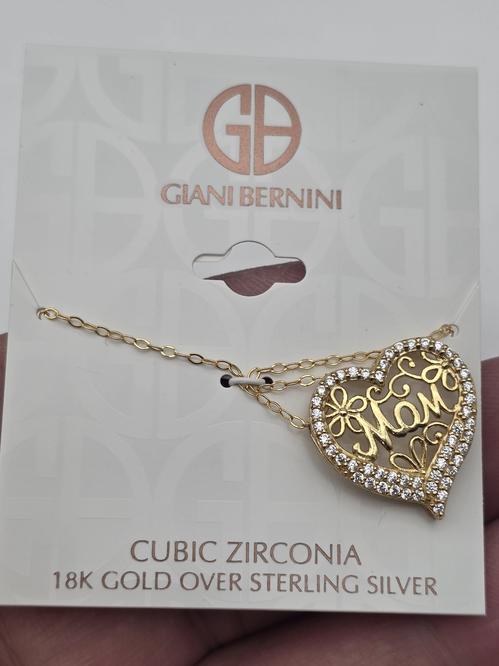 Giani Bernini Gold 'Mom' Heart Pendant Necklace with Clear Stones 925 STERLING